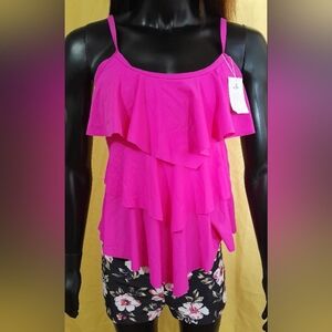 Pink Tiered Ruffled Swim Camisole